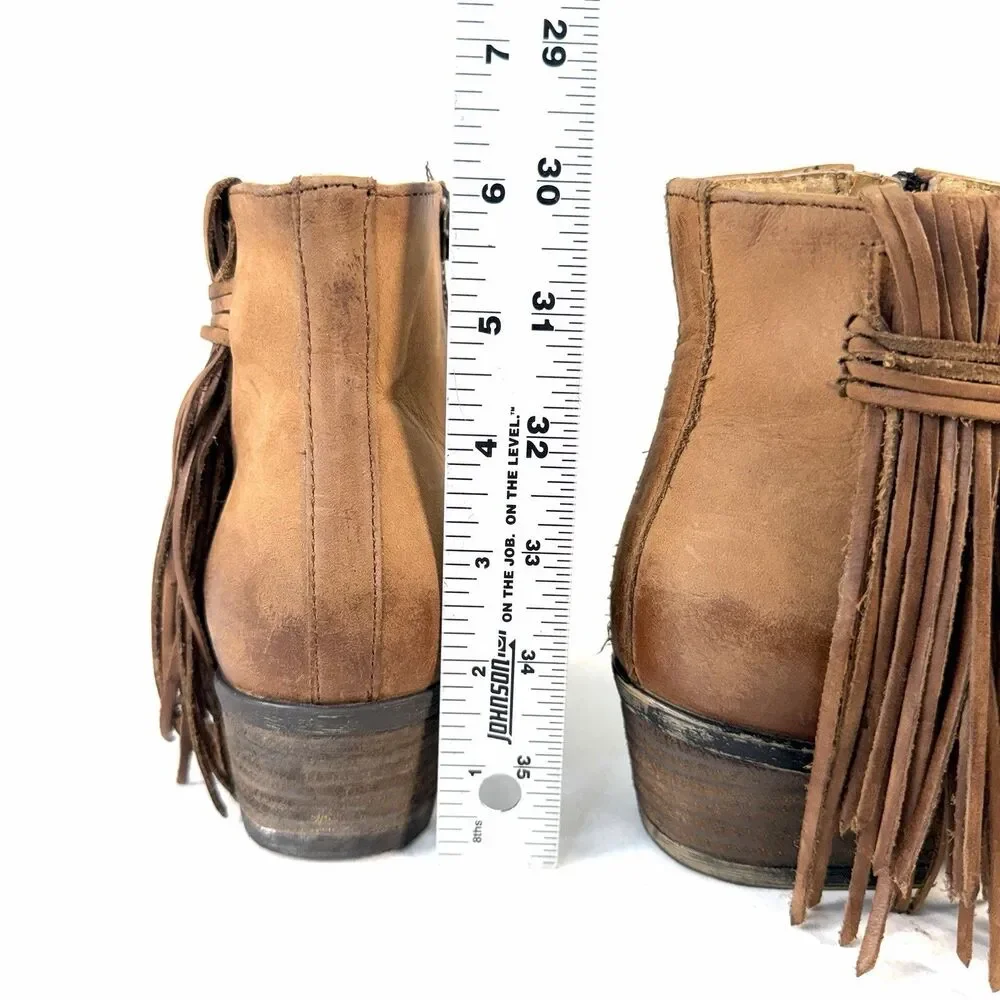 Womens Circle G Brown Leather Side Fringe Shortie Ankle Boots Size 6.5 M Zip